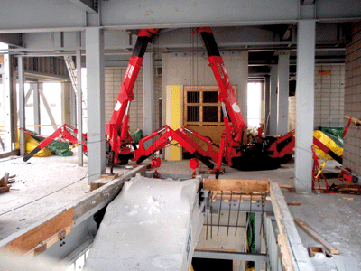 Installing escalators with spyder cranes or mini cranes 